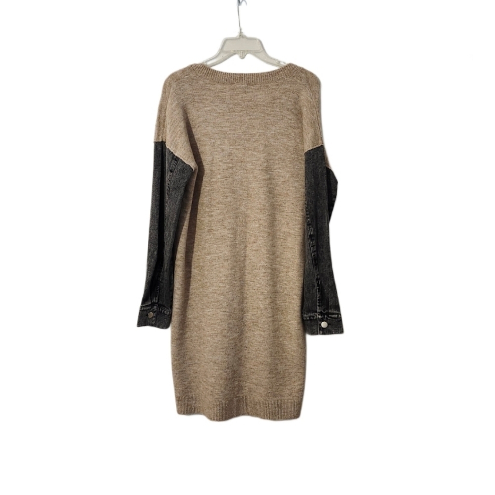 NWT  Hem & Thread  Denim Sleeve  Sweater Dress  Women's M Beige w/Charcoal - Picture 8 of 10